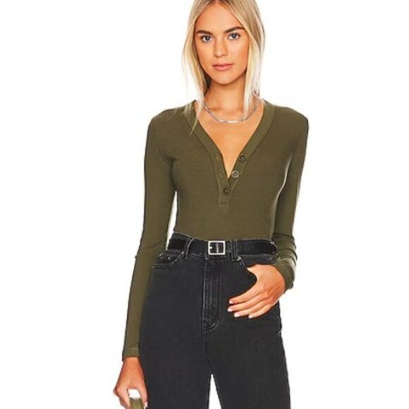 Pistola Tops - PISTOLA olive grayson henley bodysuit size L